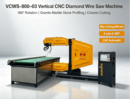 دستگاه اره سیم الماس CNC عمودی با چرخش 360 درجه برای برش منحنی مرمر گرانیت | قدرت موتور 7.5-15 کیلووات و بار میز کار 3+3 تن
